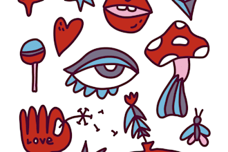 draw whimsical line art illustration or colouring pages