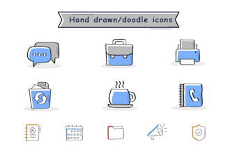 design custom hand drawn, doodle icons