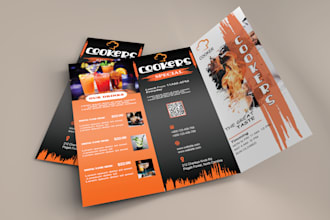 do professional tri fold, bi fold, brochure, menu cards, flyer design