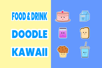 design an awesome food and drink doodle in kawaii style