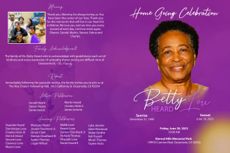 design bifold style obituary, funeral program, memorial card