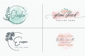 design logo in floral, watercolor, scripted, signature, line art, boho style
