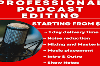 professionally edit and produce your podcast within 24 hours