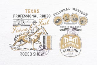 draw vintage western cowboy rodeo for logo badge or tshirt