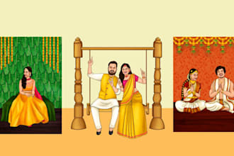 do digital couple illustration for your wedding card