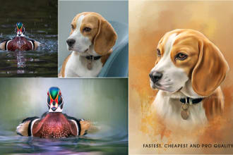 turn pet animal portrait into oil digital painting style