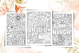 design motivational inspirational adult coloring book cover and coloring pages