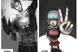 draw you semi realistic character or portrait stylized
