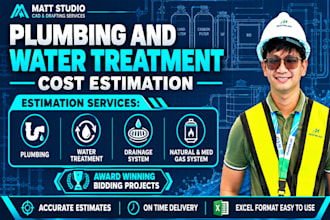 do plumbing, water treatment, sanitary cost estimation and quantity takeoff