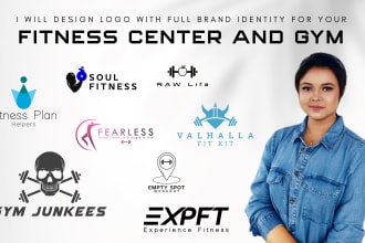 do modern minimalist gym and fitness logo with stationery, social media kits