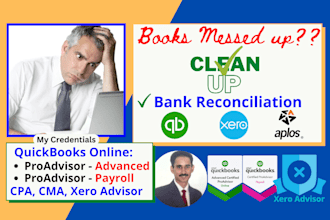 do bank reconciliation, clean up quickbooks online, xero