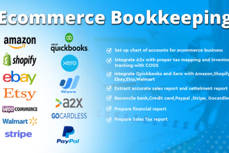 do ecommerce bookkeeping for amazon, shopify, and ebay in quickbooks xero wave