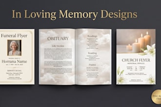 design funeral flyers,obituary programs,celebration of life,and church flyers