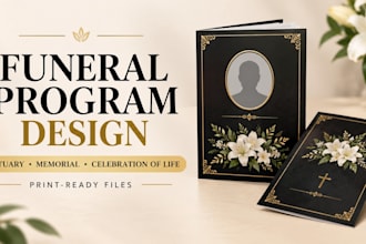 design funeral program, obituary flyer, and memorial booklet