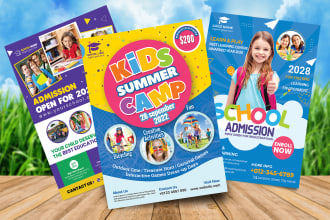 design flyer for school kids education summer camp child care daycare preschool