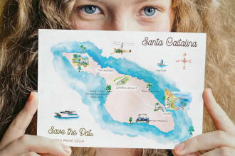 design a watercolor wedding map for save the date