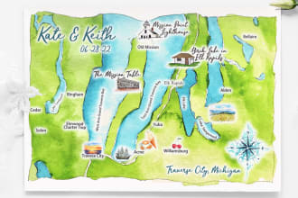 design a watercolor map illustration of your city or venue