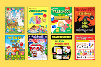 do kids activity book, kids coloring book, cover design for amazon KDP and esty