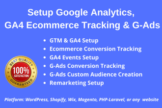 set up google analytics, ga4 enhance ecommerce tracking via GTM