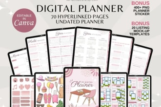 etsy digital products, etsy shop, etsy hyperlinked planners, canva templates