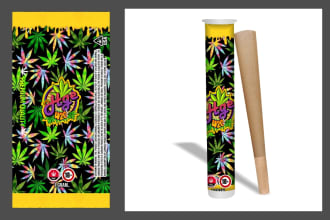 pre roll tube sticker design, round label, packaging