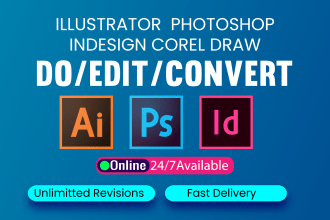 do graphic design, adobe illustrator, adobe photoshop adobe indesign work