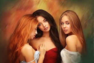 do hand draw realistic digital oil painting portrait