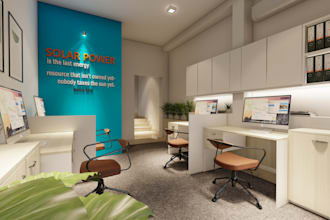 design office interior with 3d renderings