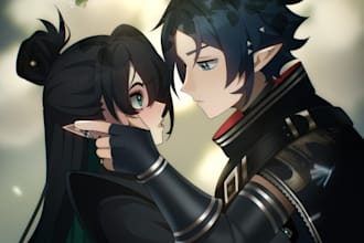 draw couple illustration or portrait in anime style