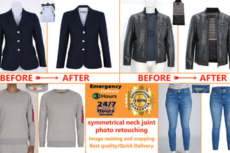 do symmetrical neck joint, ghost mannequin, remove background and retouch