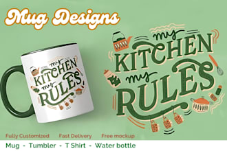 create trendy mug , tote bag and paper cups design for etsy, shopify