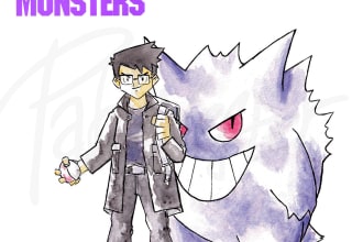 draw a pokemon portrait in vintage style