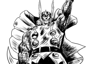 draw black and white comic superhero character line art
