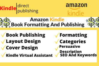professionally publish your book on amazon kdp kindle,lulu,kobo,etc