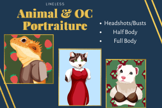 draw fun lineless animals in my art style pet or animal oc