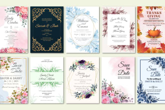 do any floral wedding party greetings and save the date  invitation card design