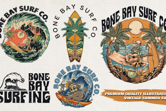 illustrate a vintage summer surf for your clothing brand