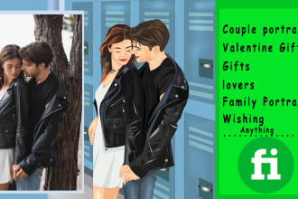 illustrate cute portrait, couple or family cartoon portrait