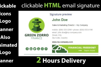 create HTML clickable email signature and custom design with animated logo