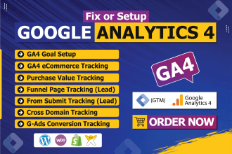 setup google analytics 4, ga4 ecomerce tracking, ads conversion tracking via GTM
