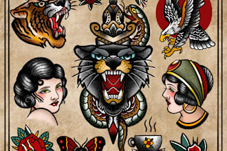 custom drawing your traditional or old school tattoo design