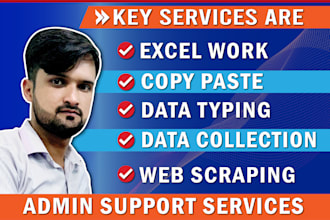 do excel work, copy paste, data typing, and admin support services