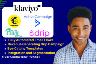 setup klaviyo email marketing flows activecampaign mailchimp privy drip campaign