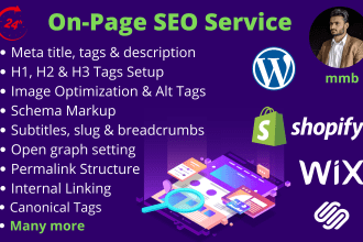 do wordpress on page optimization, wix, shopify, bubble io SEO setup