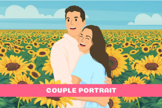 draw cartoon vector portrait for couple, family, friends, wedding, cute gift