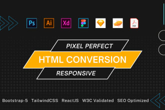convert PSD, xd, figma, and sketch to HTML 5 or react js