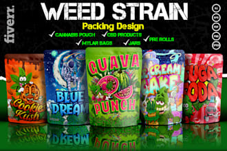 design unique cannabis pouch, mylar bags, cbd products, weed strain labels