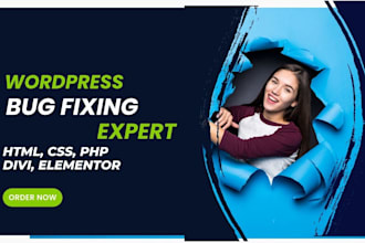 fix wordpress website issues errors bugs, HTML, CSS, elementor pro, divi expert