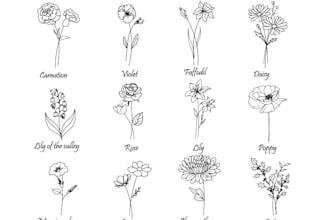 create custom birth flower one line art,line art,tattoo illustration