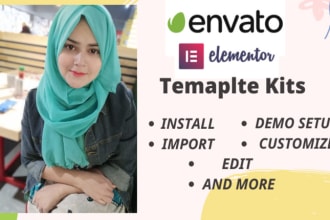 install, edit envato template kits within 1 hour only